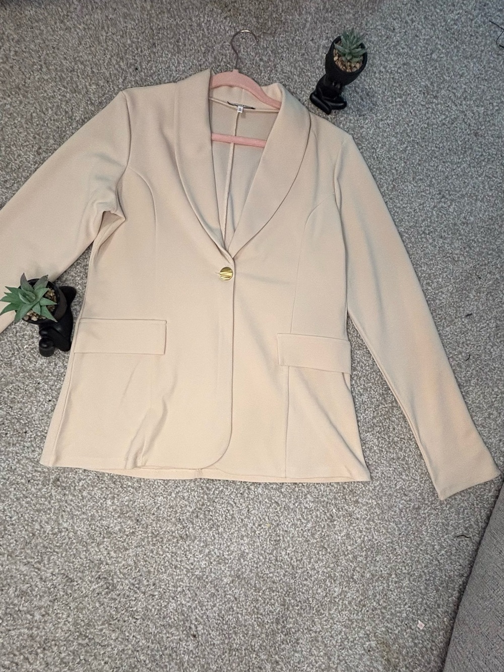 Fashion Nova Beige Drawstring Waist Pantsuit - Neutral Matching Set - Picture 4 of 7